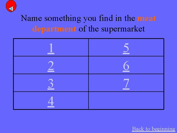 Name something you find in the meat department of the supermarket 1 2 3