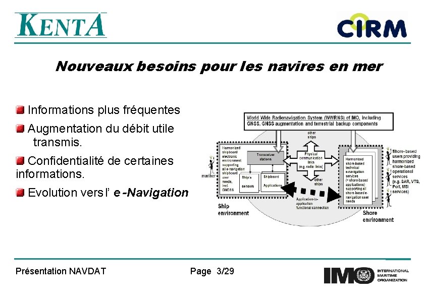 Nouveaux besoins pour les navires en mer Informations plus fréquentes Augmentation du débit utile