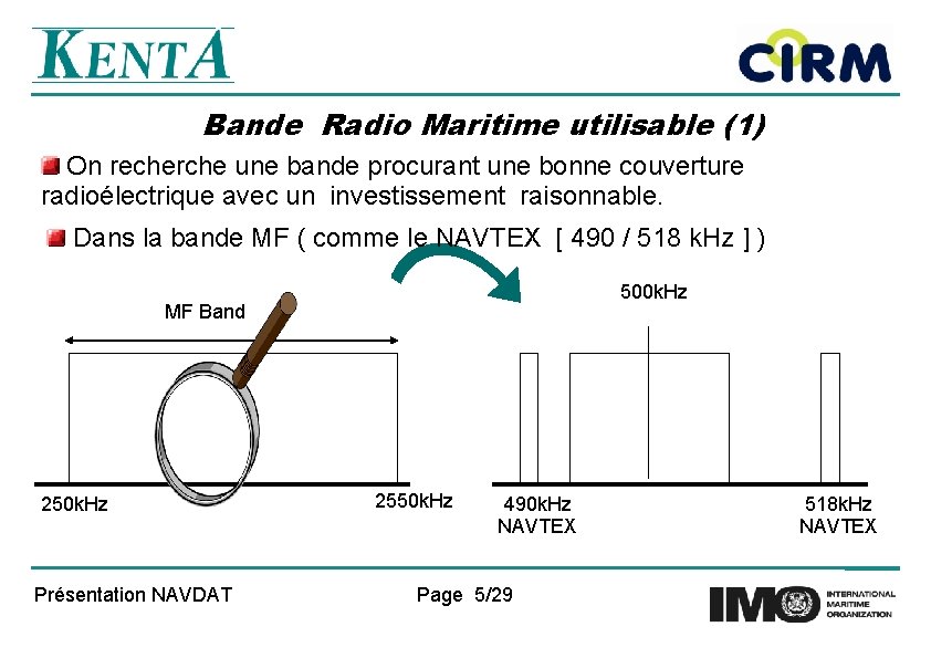 Bande Radio Maritime utilisable (1) On recherche une bande procurant une bonne couverture radioélectrique