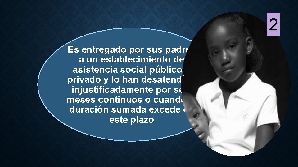 2 Es entregado por sus padres a un establecimiento de asistencia social público o