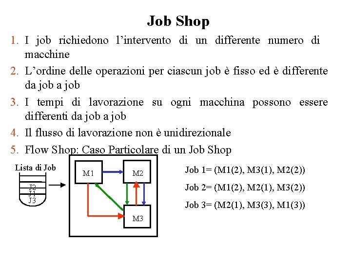 Job Shop 1. I job richiedono l’intervento di un differente numero di macchine 2.