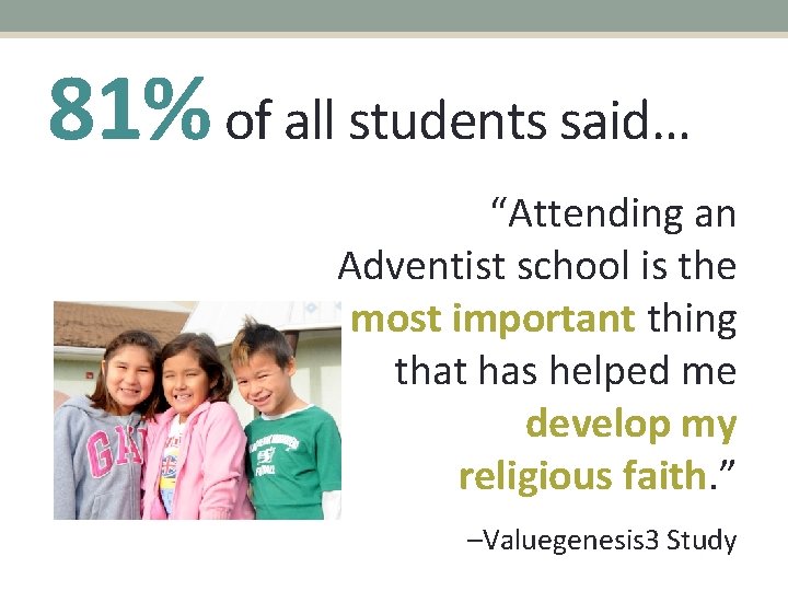 81% of all students said… “Attending an Adventist school is the most important thing
