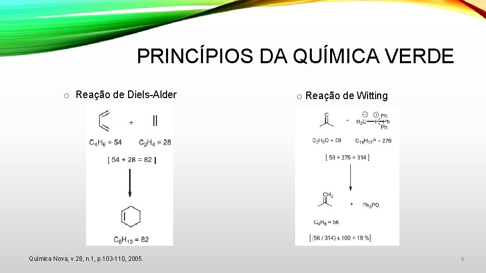 PRINCÍPIOS DA QUÍMICA VERDE o Reação de Diels-Alder Química Nova, v. 28, n. 1,