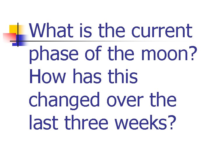 What is the current phase of the moon? How has this changed over the