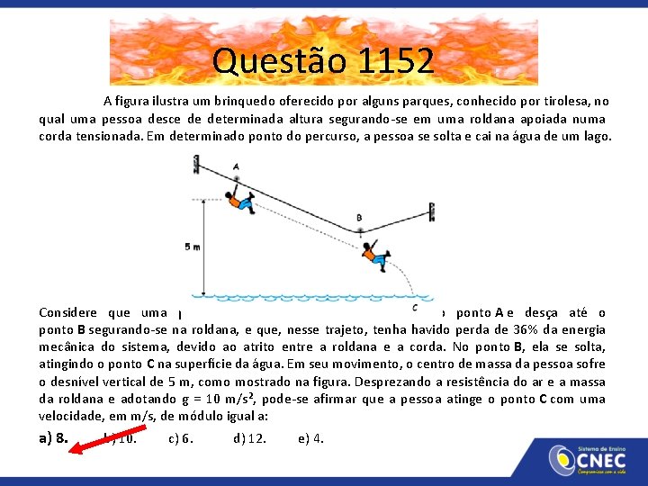 Questão 1152 A figura ilustra um brinquedo oferecido por alguns parques, conhecido por tirolesa,