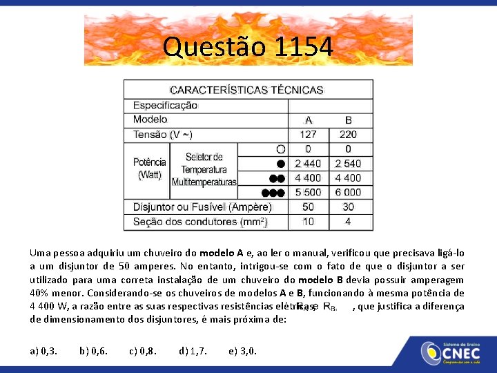 Questão 1154 Uma pessoa adquiriu um chuveiro do modelo A e, ao ler o