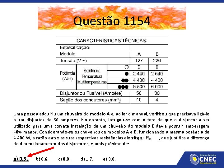 Questão 1154 Uma pessoa adquiriu um chuveiro do modelo A e, ao ler o