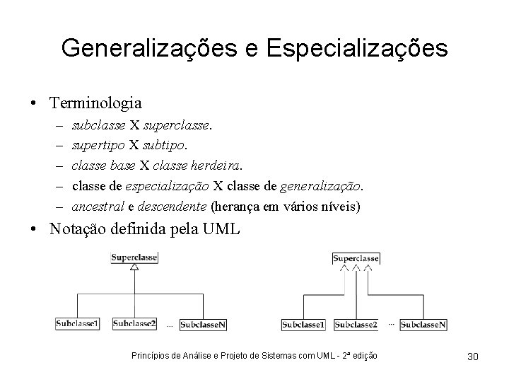 Generalizações e Especializações • Terminologia – – – subclasse X superclasse. supertipo X subtipo.