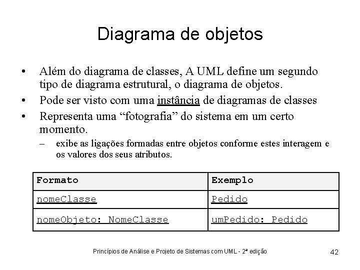 Diagrama de objetos • • • Além do diagrama de classes, A UML define