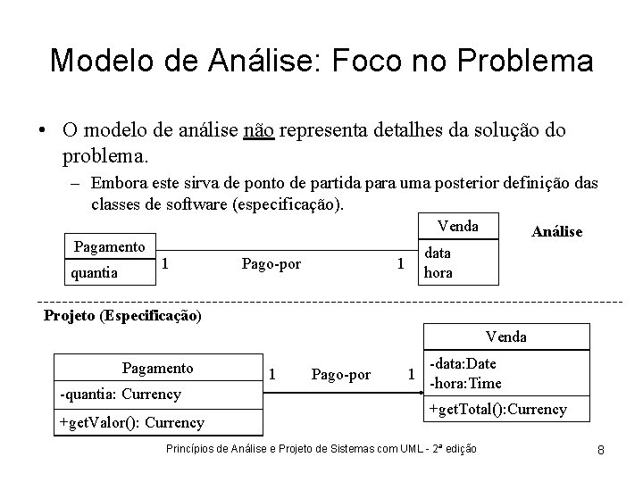 Modelo de Análise: Foco no Problema • O modelo de análise não representa detalhes