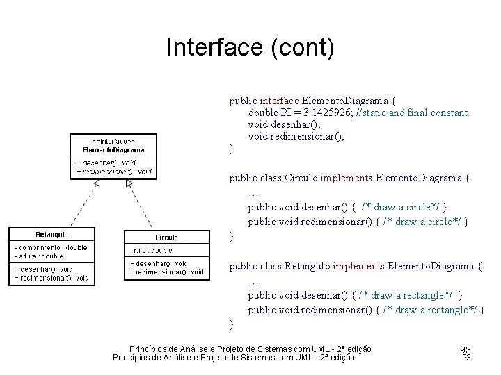 Interface (cont) public interface Elemento. Diagrama { double PI = 3. 1425926; //static and