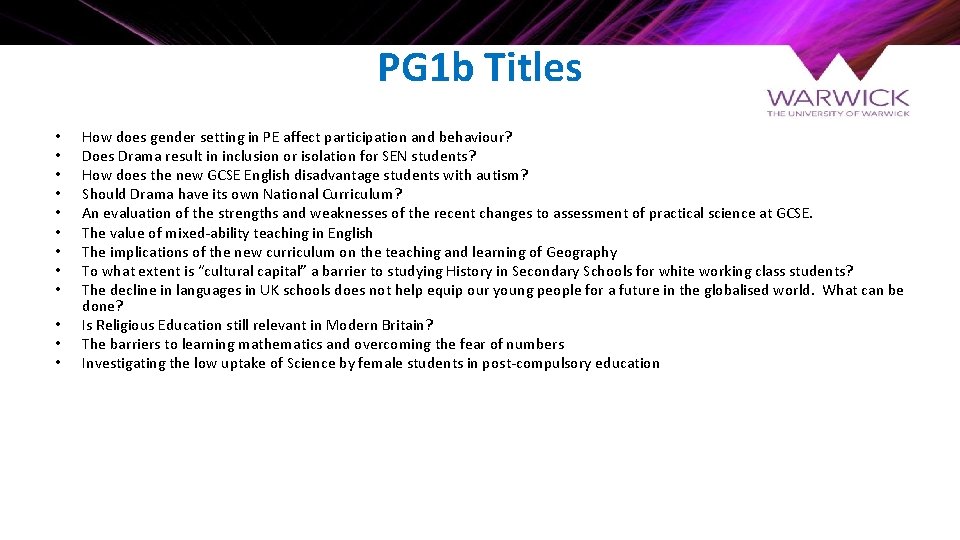 PG 1 b Titles • • • How does gender setting in PE affect