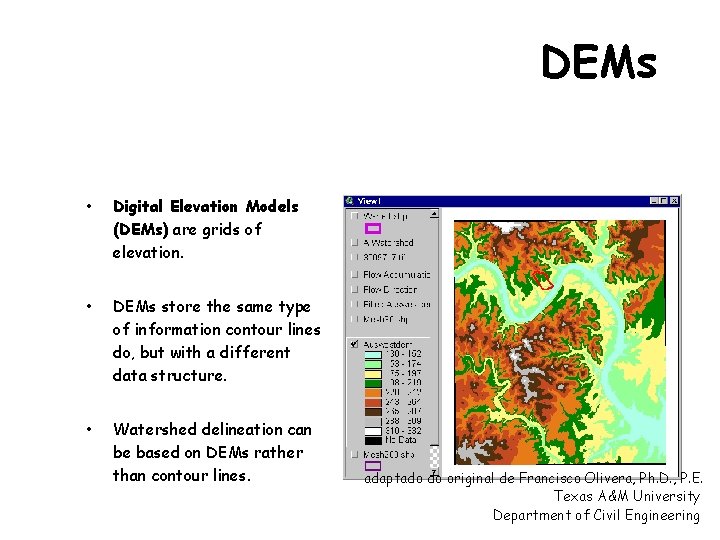 DEMs • Digital Elevation Models (DEMs) are grids of elevation. • DEMs store the DEMs • Digital Elevation Models (DEMs) are grids of elevation. • DEMs store the