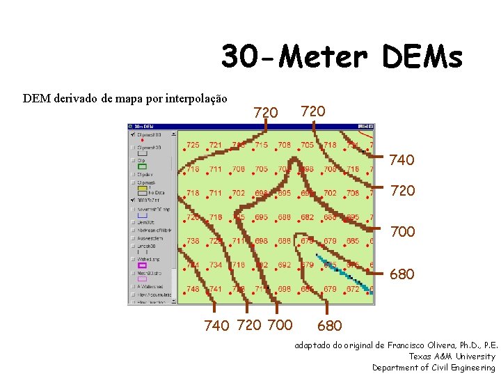 30 -Meter DEMs DEM derivado de mapa por interpolação 720 740 720 700 680 30 -Meter DEMs DEM derivado de mapa por interpolação 720 740 720 700 680