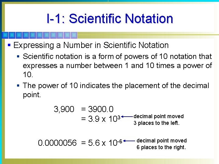 I-1: Scientific Notation § Expressing a Number in Scientific Notation § Scientific notation is
