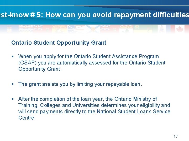 ust-know # 5: How can you avoid repayment difficulties Ontario Student Opportunity Grant §