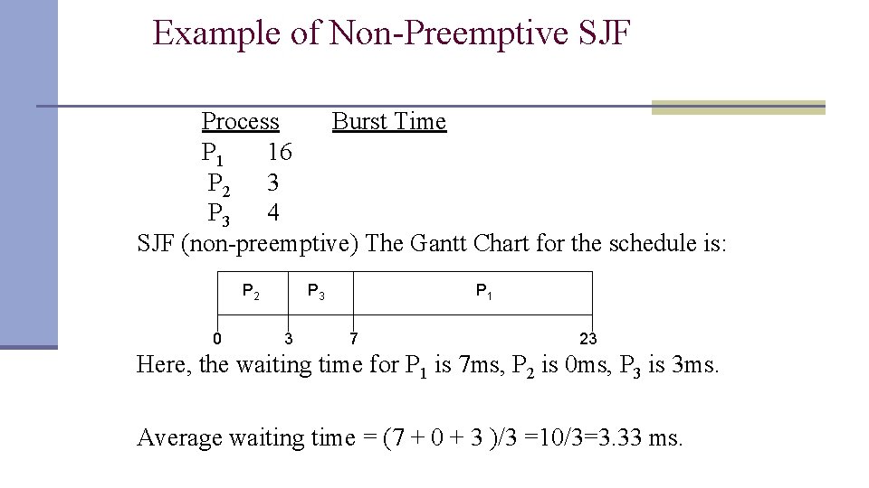 Example of Non-Preemptive SJF Process Burst Time P 1 16 P 2 3 P Example of Non-Preemptive SJF Process Burst Time P 1 16 P 2 3 P