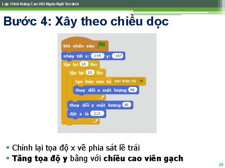Lập Trình Nâng Cao Với Ngôn Ngữ Scratch Bước 4: Xây theo chiều dọc Lập Trình Nâng Cao Với Ngôn Ngữ Scratch Bước 4: Xây theo chiều dọc
