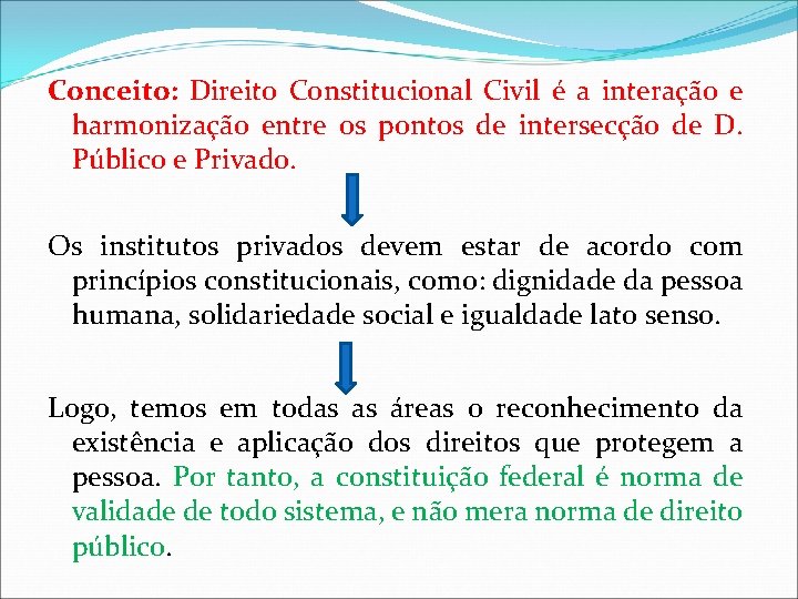Conceito: Direito Constitucional Civil é a interação e harmonização entre os pontos de intersecção Conceito: Direito Constitucional Civil é a interação e harmonização entre os pontos de intersecção