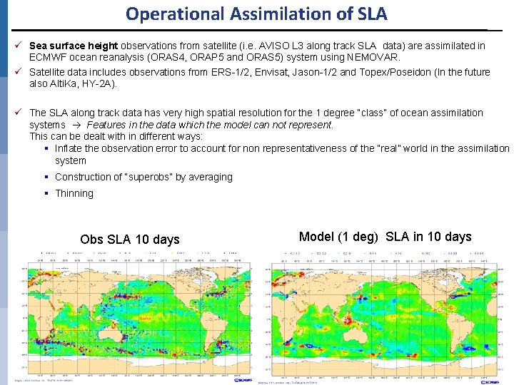 Operational Assimilation of SLA ü Sea surface height observations from satellite (i. e. AVISO
