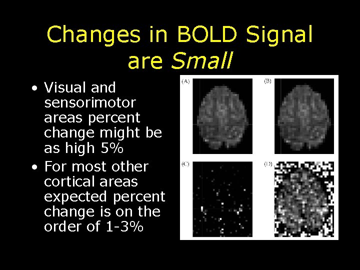 Changes in BOLD Signal are Small • Visual and sensorimotor areas percent change might