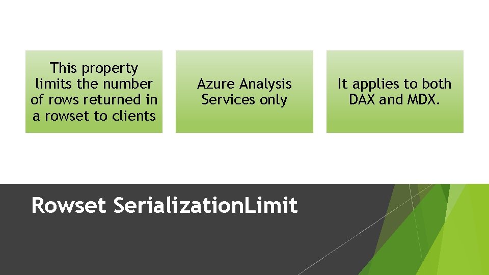 This property limits the number of rows returned in a rowset to clients Azure