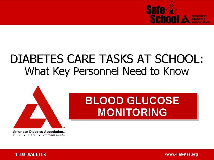 DIABETES CARE TASKS AT SCHOOL: What Key Personnel Need to Know BLOOD GLUCOSE MONITORING