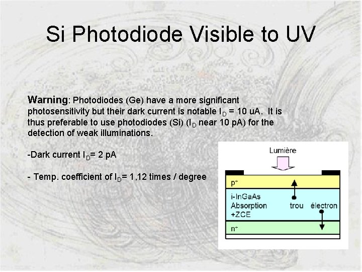 Si Photodiode Visible to UV Warning: Photodiodes (Ge) have a more significant photosensitivity but