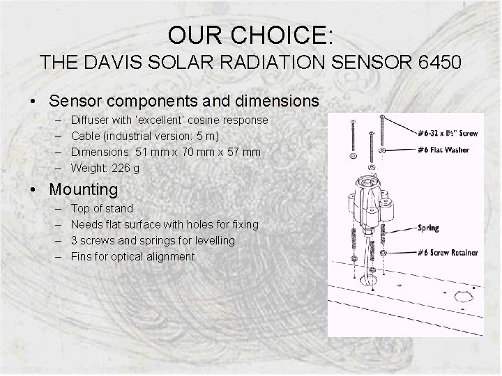 OUR CHOICE: THE DAVIS SOLAR RADIATION SENSOR 6450 • Sensor components and dimensions –