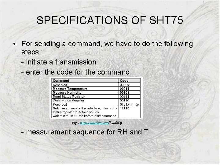 SPECIFICATIONS OF SHT 75 • For sending a command, we have to do the