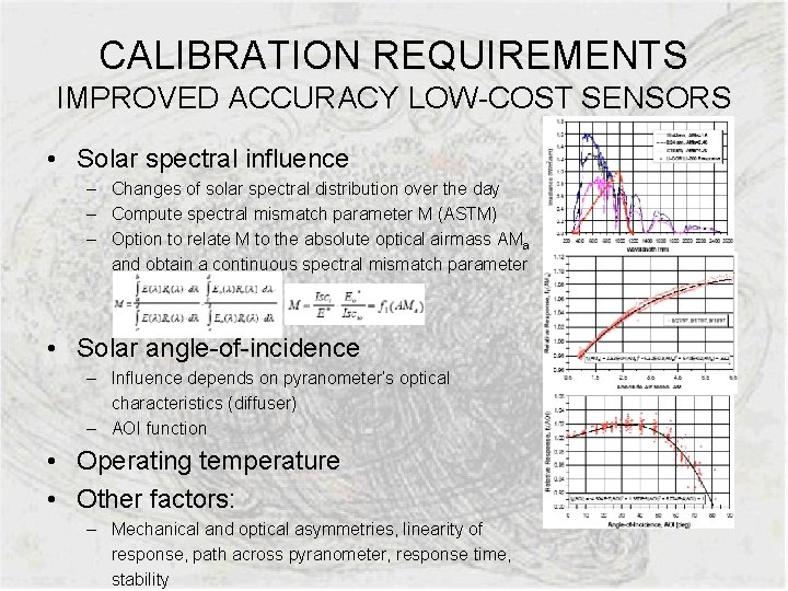 CALIBRATION REQUIREMENTS IMPROVED ACCURACY LOW-COST SENSORS • Solar spectral influence – Changes of solar