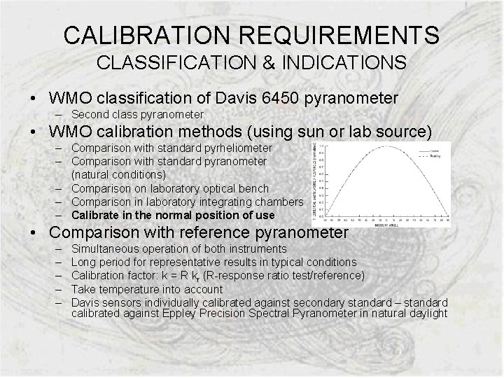 CALIBRATION REQUIREMENTS CLASSIFICATION & INDICATIONS • WMO classification of Davis 6450 pyranometer – Second