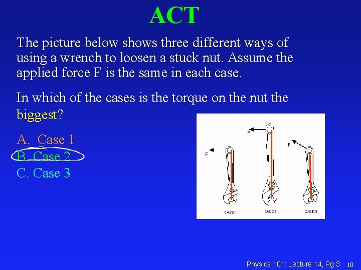 ACT The picture below shows three different ways of using a wrench to loosen