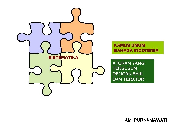 KAMUS UMUM BAHASA INDONESIA SISTEMATIKA ATURAN YANG TERSUSUN DENGAN BAIK DAN TERATUR AMI PURNAMAWATI