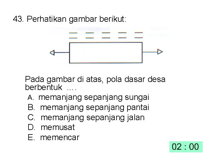 43. Perhatikan gambar berikut: Pada gambar di atas, pola dasar desa berbentuk …. A.