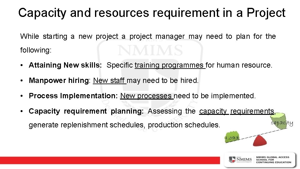 Capacity and resources requirement in a Project While starting a new project a project