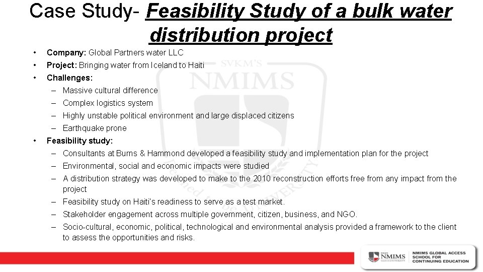 Case Study- Feasibility Study of a bulk water distribution project • Company: Global Partners
