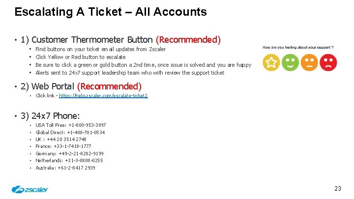 Escalating A Ticket – All Accounts • 1) Customer Thermometer Button (Recommended) • •