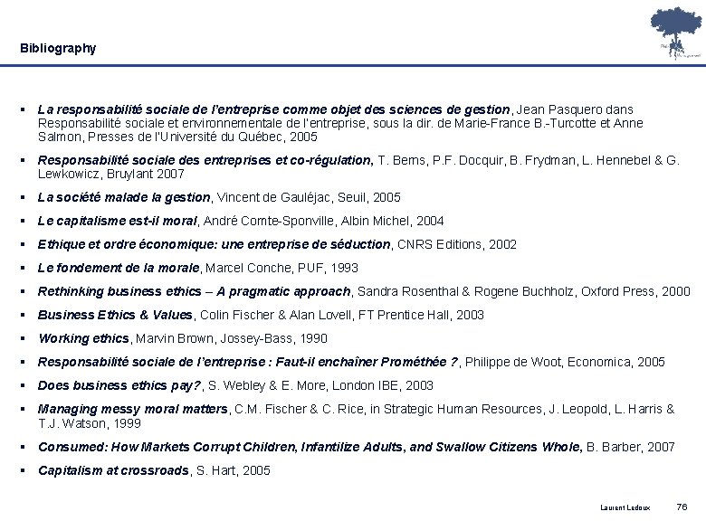 Bibliography § La responsabilité sociale de l’entreprise comme objet des sciences de gestion, Jean Bibliography § La responsabilité sociale de l’entreprise comme objet des sciences de gestion, Jean