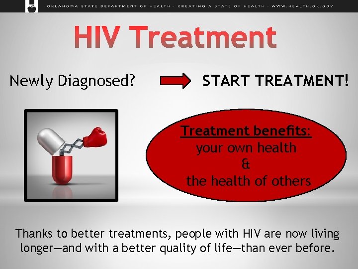 Newly Diagnosed? START TREATMENT! Treatment benefits: your own health & the health of others