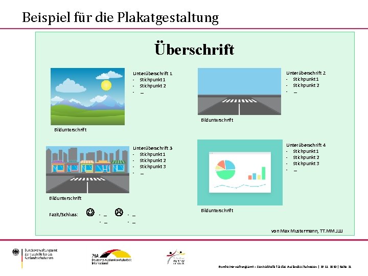 Beispiel für die Plakatgestaltung Überschrift Unterüberschrift 2 - Stichpunkt 1 - Stichpunkt 2 -