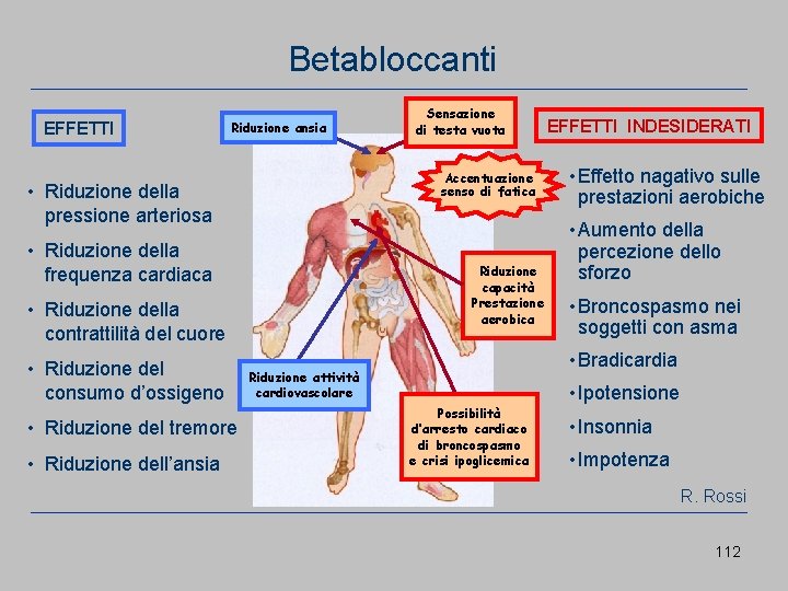 Betabloccanti EFFETTI Riduzione ansia Accentuazione senso di fatica • Riduzione della pressione arteriosa •