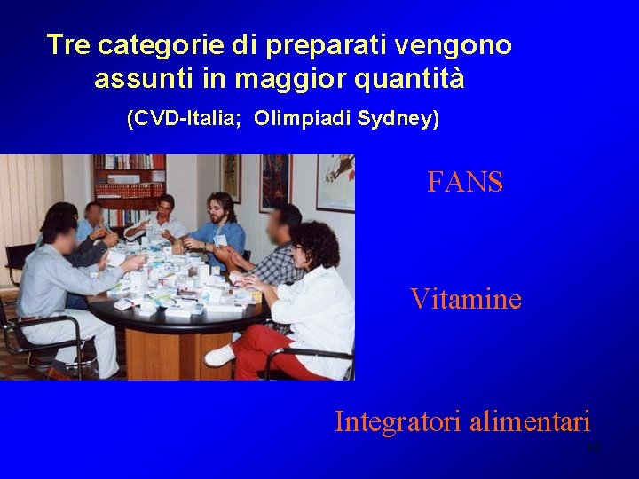 Tre categorie di preparati vengono assunti in maggior quantità (CVD-Italia; Olimpiadi Sydney) FANS Vitamine