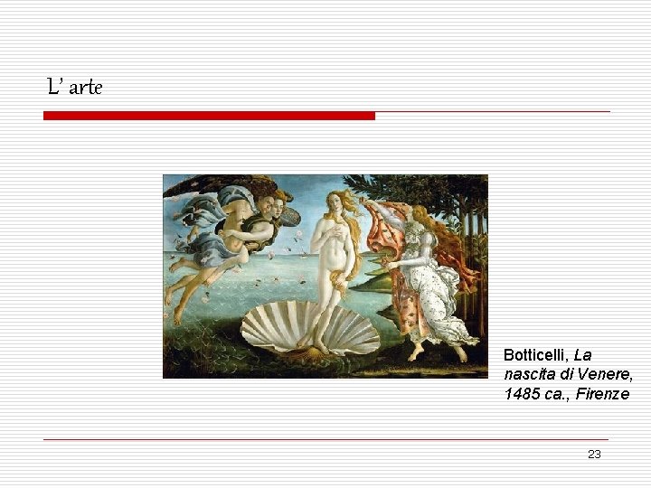 L’ arte Botticelli, La nascita di Venere, 1485 ca. , Firenze 23 