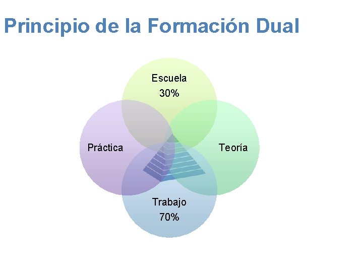 Principio de la Formación Dual Escuela 30% Práctica Teoría Trabajo 70% 