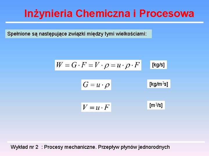 Inżynieria Chemiczna i Procesowa Spełnione są następujące związki między tymi wielkościami: [kg/s] [kg/m 2