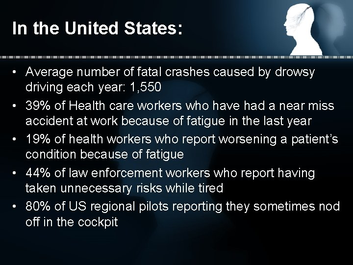 In the United States: • Average number of fatal crashes caused by drowsy driving