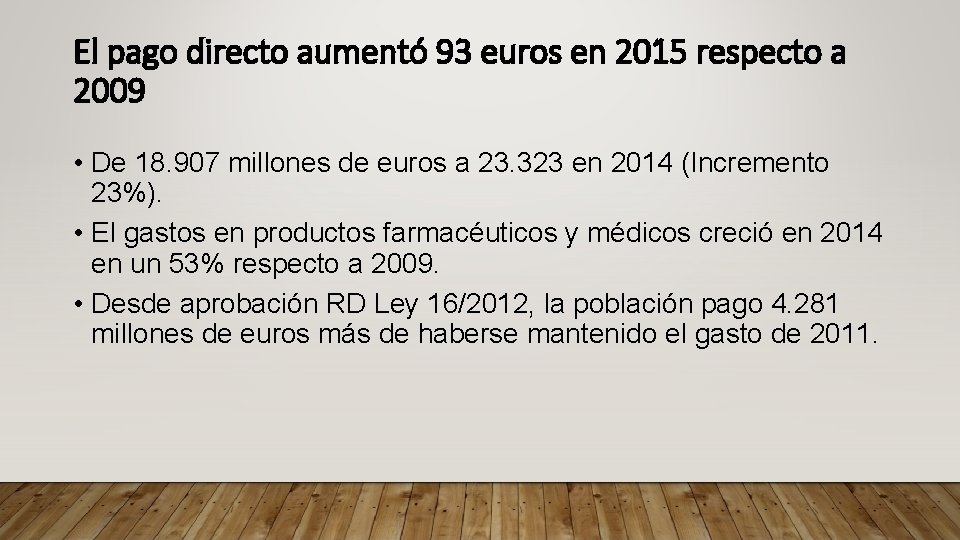 El pago directo aumentó 93 euros en 2015 respecto a 2009 • De 18.