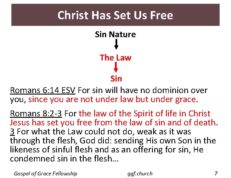 Christ Has Set Us Free Sin Nature The Law Sin Romans 6: 14 ESV Christ Has Set Us Free Sin Nature The Law Sin Romans 6: 14 ESV