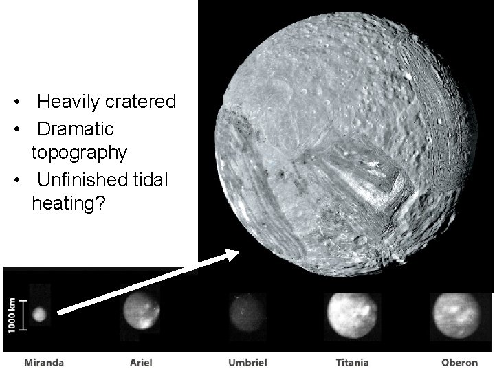  • Heavily cratered • Dramatic topography • Unfinished tidal heating? 